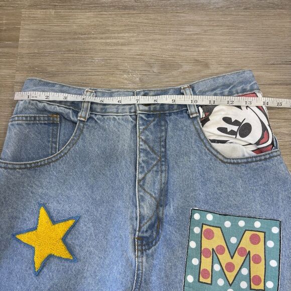 Vintage Micky Mouse Jeans Womens Size 11/12 Disney Patchwork Denim 90s - Picture 6 of 11